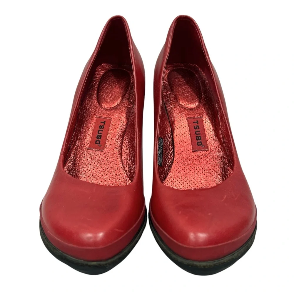 Tsubo Magda Burgundy Red Leather Platform Wooden Heels Pumps